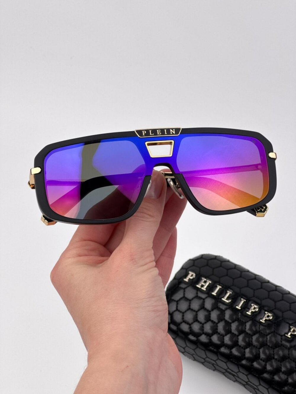 Philipp Plein Men’s Sunglasses – Black Smoke Rainbow Mirror Pilot (SPP008M 703V)